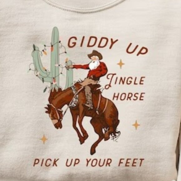 Cowboy Christmas Sweatshirt Giddy Up Jingle Horse Pick Up Your Feet Howdy 17 - Picture 2 of 5